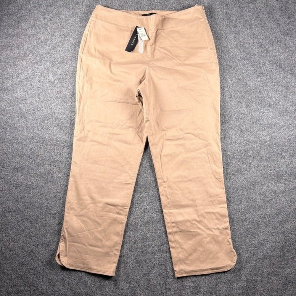 Talbots Heritage Pants Womens 10 Tan Straight Leg Side Zip Split Hem‎ NWT